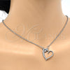 Rhodium Plated Pendant Necklace, Heart and Dolphin Design, with White Micro Pave, Polished, Rhodium Finish, 04.304.0010.1.18 (02 MM Thickness, 18 Inches Length)