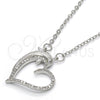 Rhodium Plated Pendant Necklace, Heart and Dolphin Design, with White Micro Pave, Polished, Rhodium Finish, 04.304.0010.1.18 (02 MM Thickness, 18 Inches Length)