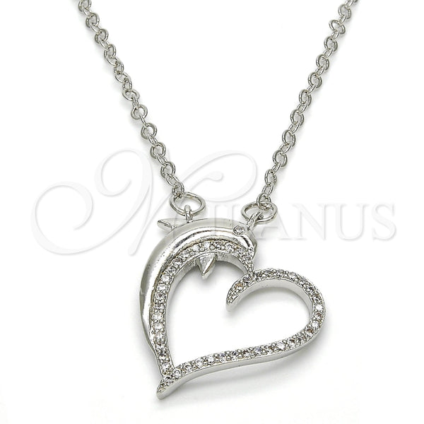 White Gold Filled Necklace — Pendant Necklace Heart and Dolphin Design with White — main product view — SKU 118080 | Oro Laminado Blanco collar — Pendant Necklace corazón and Dolphin diseño with blanco — SKU 118080