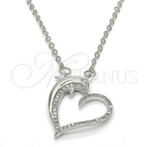 White Gold Filled Necklace — Pendant Necklace Heart and Dolphin Design with White — main product view — SKU 118080 | Oro Laminado Blanco collar — Pendant Necklace corazón and Dolphin diseño with blanco — SKU 118080
