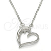 Rhodium Gold Filled Pendant Necklace, Heart and Dolphin Design, with White Micro Pave, Polished, Rhodium Finish, 04.304.0010.1.18 (02 MM Thickness, 18 Inches Length)