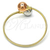 Oro Laminado Individual Bangle, Gold Filled Style Ball Design, Polished, Tricolor, 07.102.0001 (05 MM Thickness, One size fits all)