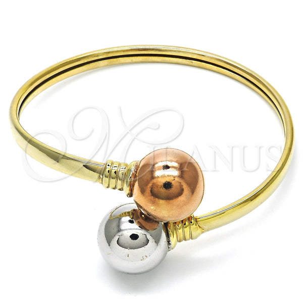 Oro Laminado Individual Bangle, Gold Filled Style Ball Design, Polished, Tricolor, 07.102.0001 (05 MM Thickness, One size fits all)