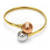 Oro Laminado Individual Bangle, Gold Filled Style Ball Design, Polished, Tricolor, 07.102.0001 (05 MM Thickness, One size fits all)