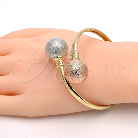Oro Laminado Individual Bangle, Gold Filled Style Ball Design, Matte Finish, Tricolor, 07.102.0002 (05 MM Thickness, One size fits all)