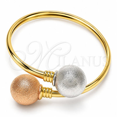 Oro Laminado Individual Bangle, Gold Filled Style Ball Design, Matte Finish, Tricolor, 07.102.0002 (05 MM Thickness, One size fits all)