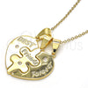 Oro Laminado Fancy Pendant, Gold Filled Style Heart Design, with White Cubic Zirconia, Polished, Golden Finish, 05.179.0056