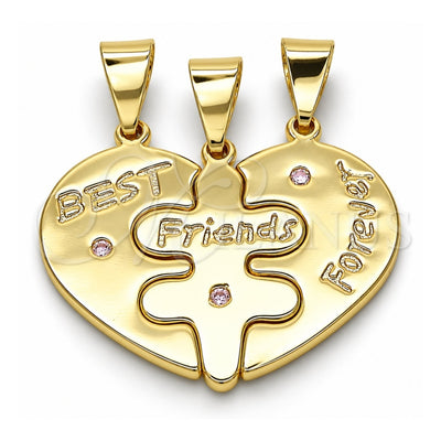 Oro Laminado Fancy Pendant, Gold Filled Style Heart Design, with White Cubic Zirconia, Polished, Golden Finish, 05.179.0056