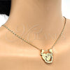 Oro Laminado Fancy Pendant, Gold Filled Style Heart Design, with White Cubic Zirconia, Polished, Golden Finish, 05.179.0057