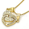 Oro Laminado Fancy Pendant, Gold Filled Style Heart Design, with White Cubic Zirconia, Polished, Golden Finish, 05.179.0057