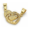 Oro Laminado Fancy Pendant, Gold Filled Style Heart Design, with White Cubic Zirconia, Polished, Golden Finish, 05.179.0057