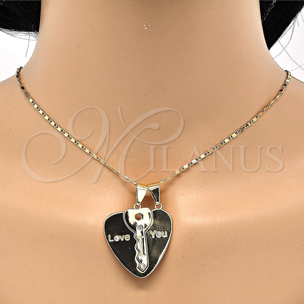 Gold Filled Pendant — Fancy Pendant key and Heart Design with White — alternate product view — SKU 118110 | Oro Laminado dije — elegante Pendant key and corazón diseño with blanco — SKU 118110