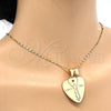 Oro Laminado Fancy Pendant, Gold Filled Style key and Heart Design, with White Cubic Zirconia, Polished, Golden Finish, 05.179.0059