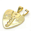 Oro Laminado Fancy Pendant, Gold Filled Style key and Heart Design, with White Cubic Zirconia, Polished, Golden Finish, 05.179.0059