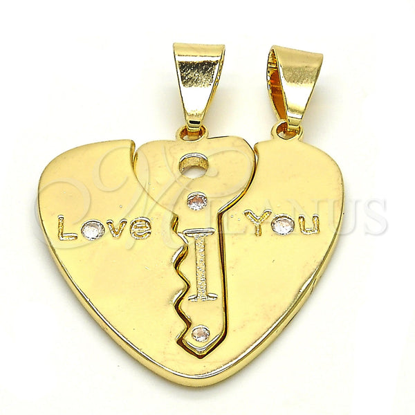 Gold Filled Pendant — Fancy Pendant key and Heart Design with White — main product view — SKU 118110 | Oro Laminado dije — elegante Pendant key and corazón diseño with blanco — SKU 118110