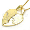 Oro Laminado Fancy Pendant, Gold Filled Style Heart Design, with White Cubic Zirconia, Polished, Golden Finish, 05.179.0060
