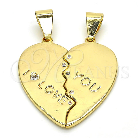 Oro Laminado Fancy Pendant, Gold Filled Style Heart Design, with White Cubic Zirconia, Polished, Golden Finish, 05.179.0060