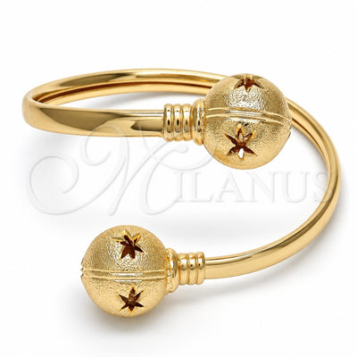 Oro Laminado Individual Bangle, Gold Filled Style Ball and Hollow Design, Diamond Cutting Finish, Golden Finish, 07.102.0003.1 (05 MM Thickness, One size fits all)