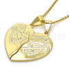 Oro Laminado Fancy Pendant, Gold Filled Style Heart and Love Design, with White Cubic Zirconia, Polished, Golden Finish, 05.179.0061