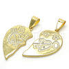 Oro Laminado Fancy Pendant, Gold Filled Style Heart and Love Design, with White Cubic Zirconia, Polished, Golden Finish, 05.179.0061