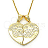 Oro Laminado Fancy Pendant, Gold Filled Style Heart and Love Design, with White Cubic Zirconia, Polished, Golden Finish, 05.179.0061