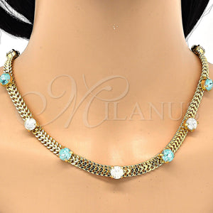 Gold Filled Bracelet — Necklace and Bracelet with Aqua Blue and White — main product view — SKU 118121 | Oro Laminado brazalete — Necklace and Bracelet with Aqua Blue and blanco — SKU 118121