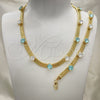 Oro Laminado Necklace and Bracelet, Gold Filled Style with Aqua Blue and White Cubic Zirconia, Polished, Golden Finish, 06.185.0015