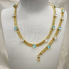 Oro Laminado Necklace and Bracelet, Gold Filled Style with Aqua Blue and White Cubic Zirconia, Polished, Golden Finish, 06.185.0015