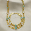 Oro Laminado Necklace and Bracelet, Gold Filled Style with Aqua Blue and White Cubic Zirconia, Polished, Golden Finish, 06.185.0015