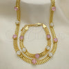 Oro Laminado Necklace and Bracelet, Gold Filled Style with Pink and White Cubic Zirconia, Polished, Golden Finish, 06.185.0015.1