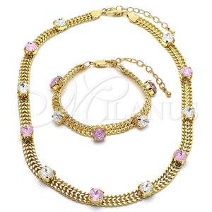 Gold Filled Bracelet — Necklace and Bracelet with Pink and White Cubic — main product view — SKU 118122 | Oro Laminado brazalete — Necklace and Bracelet with Pink and blanco Cubic — SKU 118122