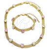 Oro Laminado Necklace and Bracelet, Gold Filled Style with Pink and White Cubic Zirconia, Polished, Golden Finish, 06.185.0015.1