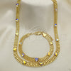 Oro Laminado Necklace and Bracelet, Gold Filled Style Heart Design, with Aurore Boreale Crystal, Polished, Golden Finish, 06.185.0016