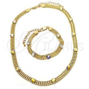 Gold Filled Bracelet — Necklace and Bracelet Heart Design with Aurore Boreale — main product view — SKU 118123 | Oro Laminado brazalete — Necklace and Bracelet corazón diseño with Aurore Boreale — SKU 118123