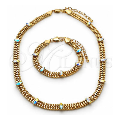 Oro Laminado Necklace and Bracelet, Gold Filled Style with Aurore Boreale Crystal, Polished, Golden Finish, 06.185.0017