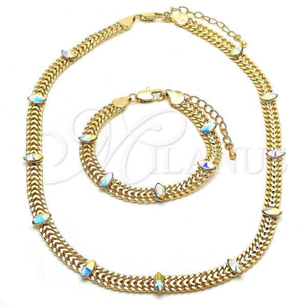 Oro Laminado Necklace and Bracelet, Gold Filled Style with Aurore Boreale Crystal, Polished, Golden Finish, 06.185.0017