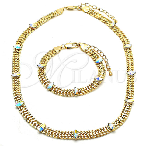 Oro Laminado Necklace and Bracelet, Gold Filled Style with Aurore Boreale Crystal, Polished, Golden Finish, 06.185.0017