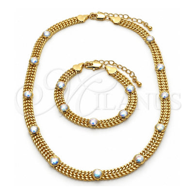 Oro Laminado Necklace and Bracelet, Gold Filled Style with Aurore Boreale Crystal, Polished, Golden Finish, 06.185.0019