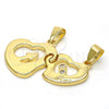 Oro Laminado Fancy Pendant, Gold Filled Style Heart and Love Design, with White Cubic Zirconia, Polished, Golden Finish, 05.179.0064