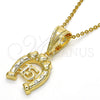 Oro Laminado Fancy Pendant, Gold Filled Style Heart Design, with White Cubic Zirconia, Polished, Golden Finish, 05.120.0078