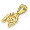Oro Laminado Fancy Pendant, Gold Filled Style Heart Design, with White Cubic Zirconia, Polished, Golden Finish, 05.120.0078