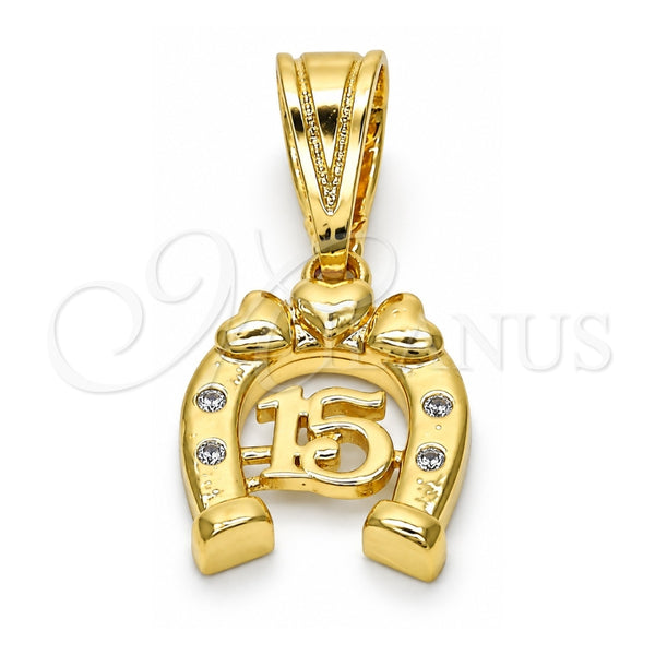 Oro Laminado Fancy Pendant, Gold Filled Style Heart Design, with White Cubic Zirconia, Polished, Golden Finish, 05.120.0078