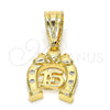 Oro Laminado Fancy Pendant, Gold Filled Style Heart Design, with White Cubic Zirconia, Polished, Golden Finish, 05.120.0078