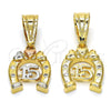 Oro Laminado Fancy Pendant, Gold Filled Style Heart Design, with White Cubic Zirconia, Polished, Golden Finish, 05.120.0078