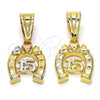 Oro Laminado Fancy Pendant, Gold Filled Style Heart Design, with White Cubic Zirconia, Polished, Golden Finish, 05.120.0078