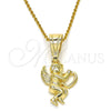 Oro Laminado Religious Pendant, Gold Filled Style Angel and Heart Design, Polished, Golden Finish, 05.120.0079