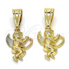 Oro Laminado Religious Pendant, Gold Filled Style Angel and Heart Design, Polished, Golden Finish, 05.120.0079