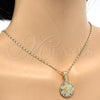 Oro Laminado Religious Pendant, Gold Filled Style Angel and Heart Design, with White Cubic Zirconia, Polished, Golden Finish, 05.120.0084