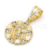 Oro Laminado Religious Pendant, Gold Filled Style Angel and Heart Design, with White Cubic Zirconia, Polished, Golden Finish, 05.120.0084