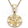 Oro Laminado Religious Pendant, Gold Filled Style Angel and Heart Design, with White Cubic Zirconia, Polished, Golden Finish, 05.120.0084